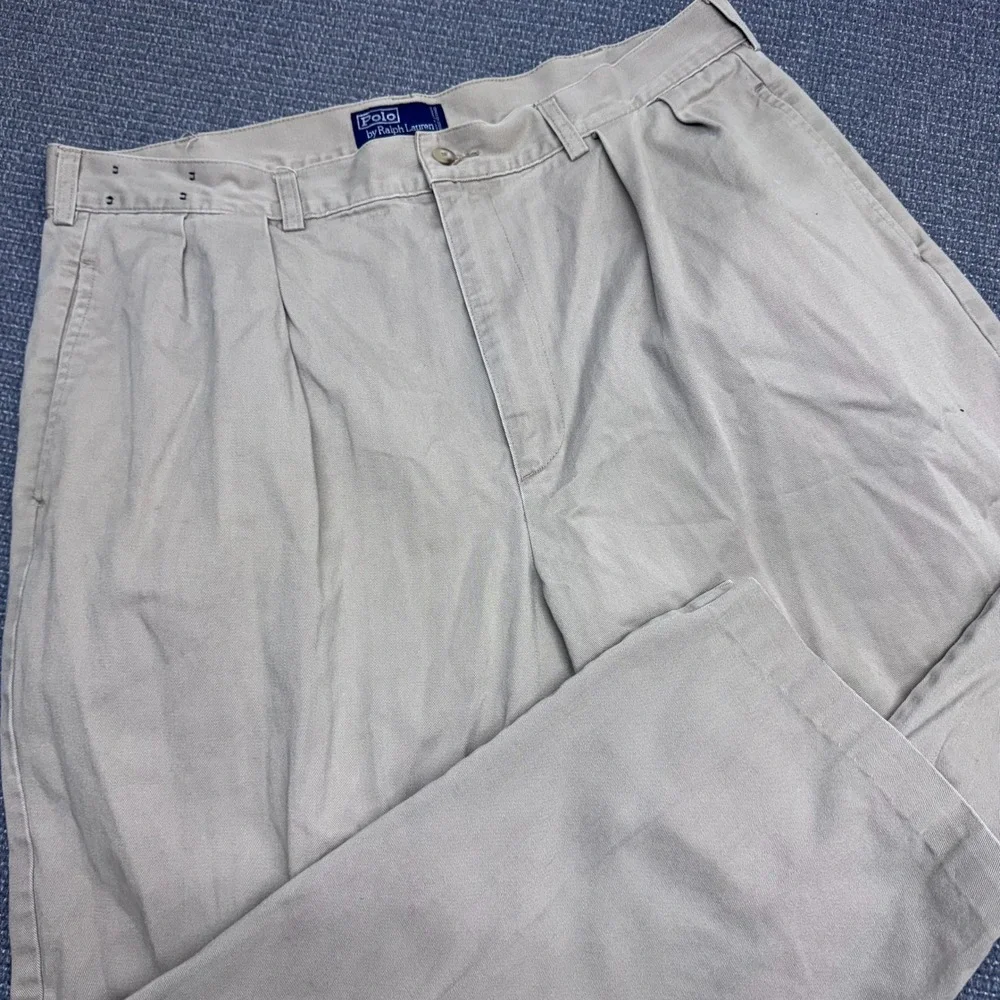 Polo Ralph Lauren Andrew Pant Mens 38x32 Beige Pleated Chino Cotton Trousers